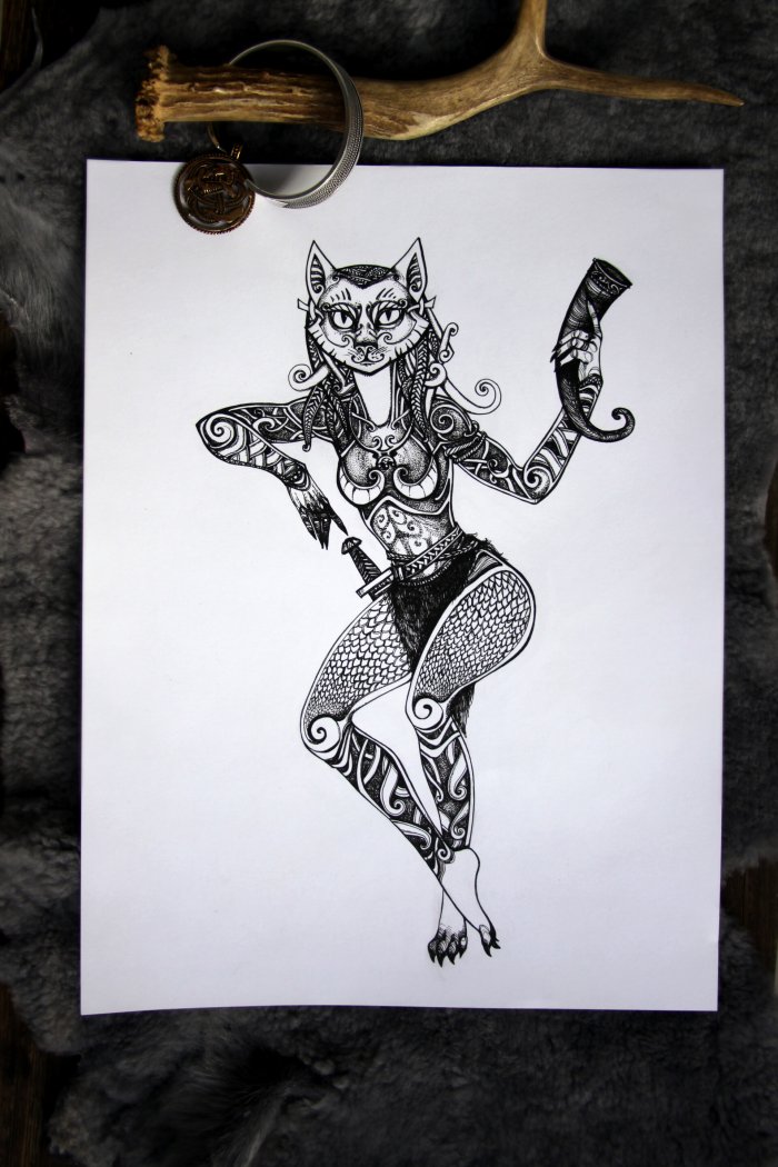 Тату Бастет с крыльями