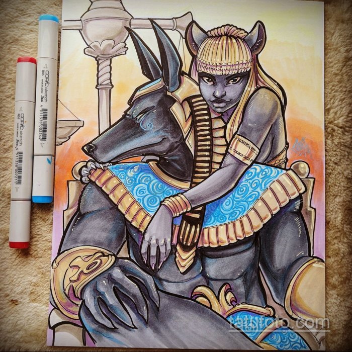 Богиня Бастет и Анубис тату