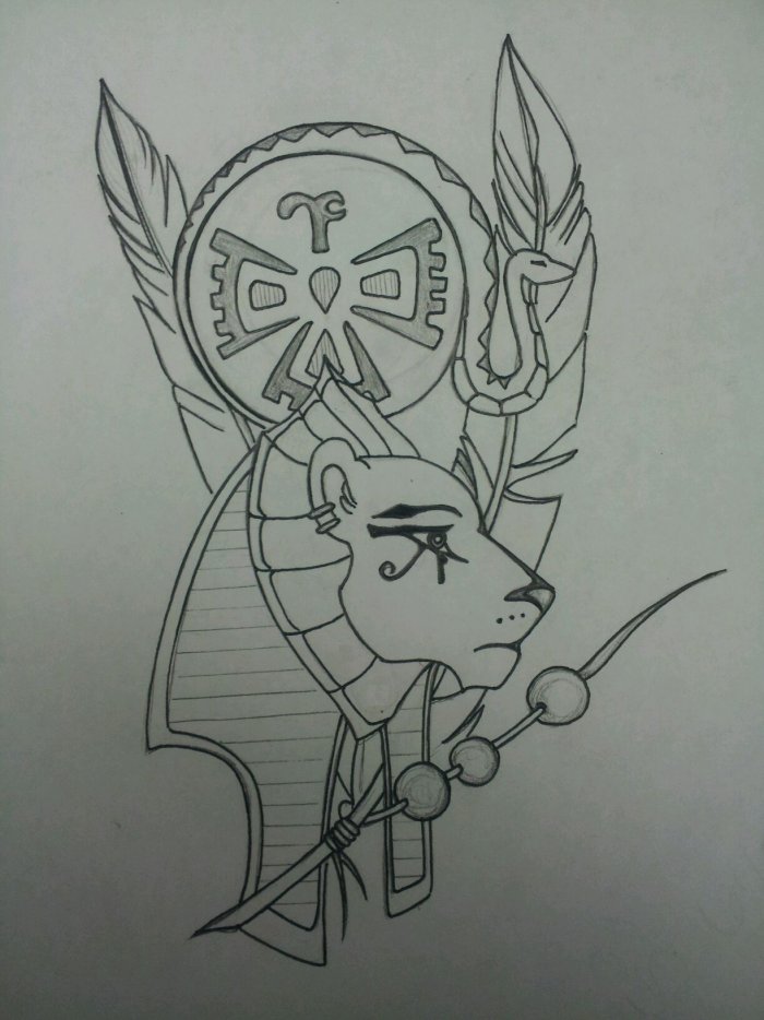 Тату Богини Сехмет эскиз