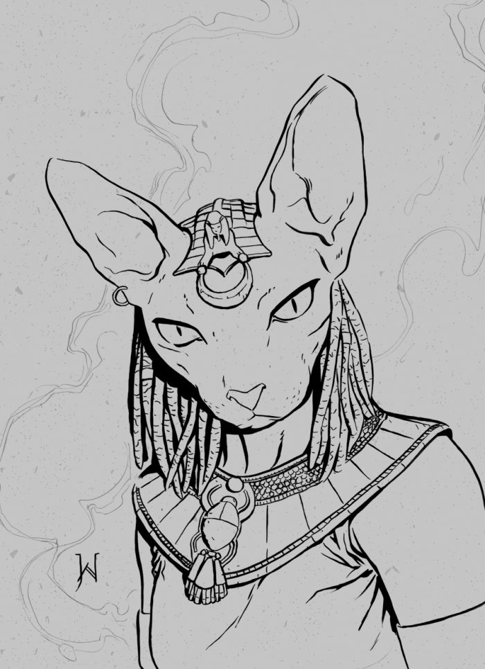 Тату эскиз голова Бастет кошки