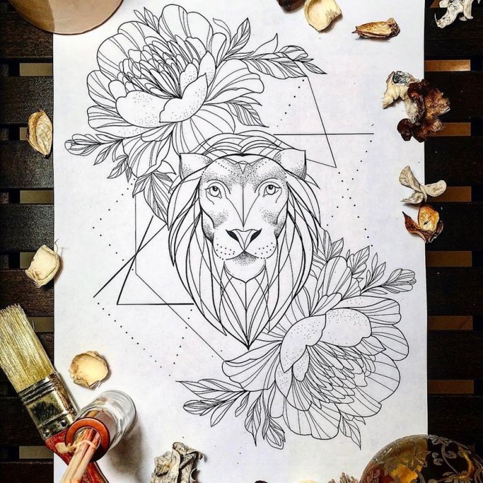 Эскиз тату рукав тигр