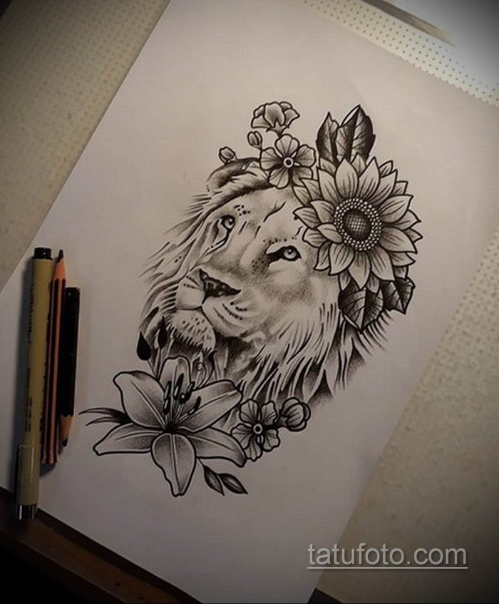 Цветочки Лев тату эскиз