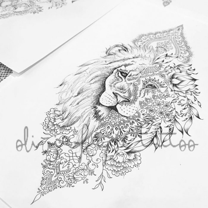 Лев Мандала тату эскиз