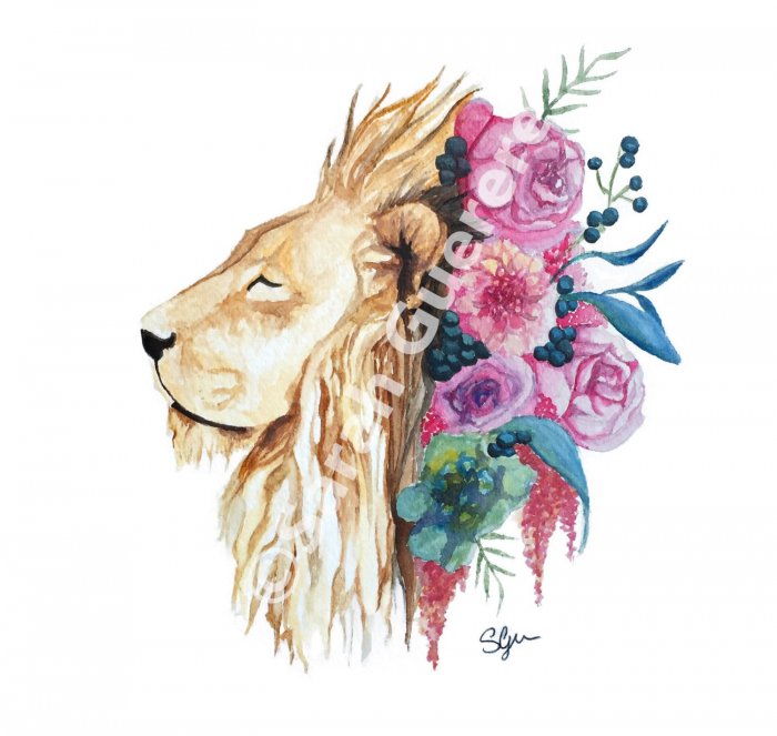 Тату львица с цветами