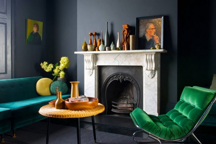 Серый и изумрудный в интерьере