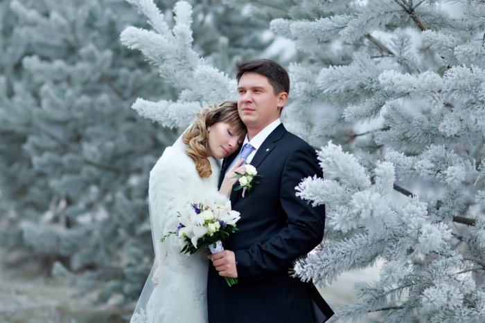 Жених и невеста зимой