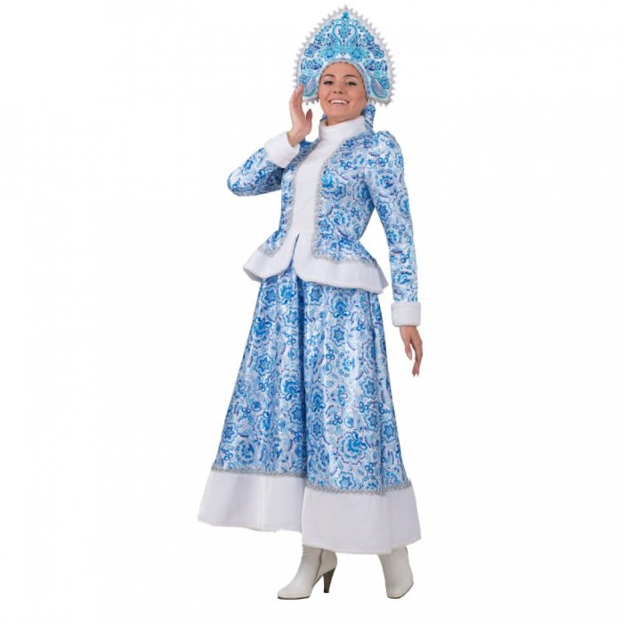 Карнавальный костюм батик «Снегурочка сатин Гжель 2»