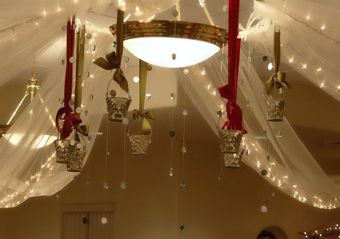 Украшение потолка снежинками