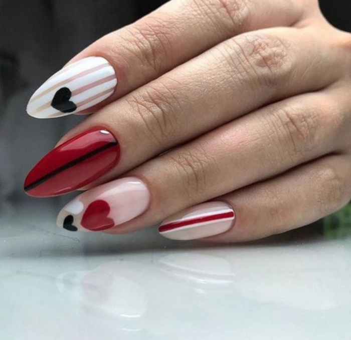 Дизайн ногтей черно бело красный