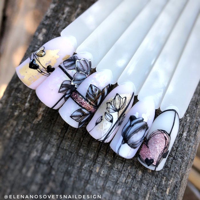 Ногти миндаль с цветочками