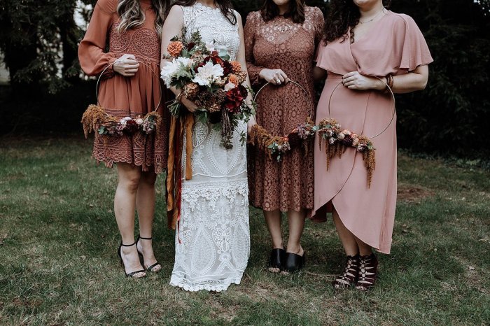 Blue hair Bride and Bridesmaids Sage Green