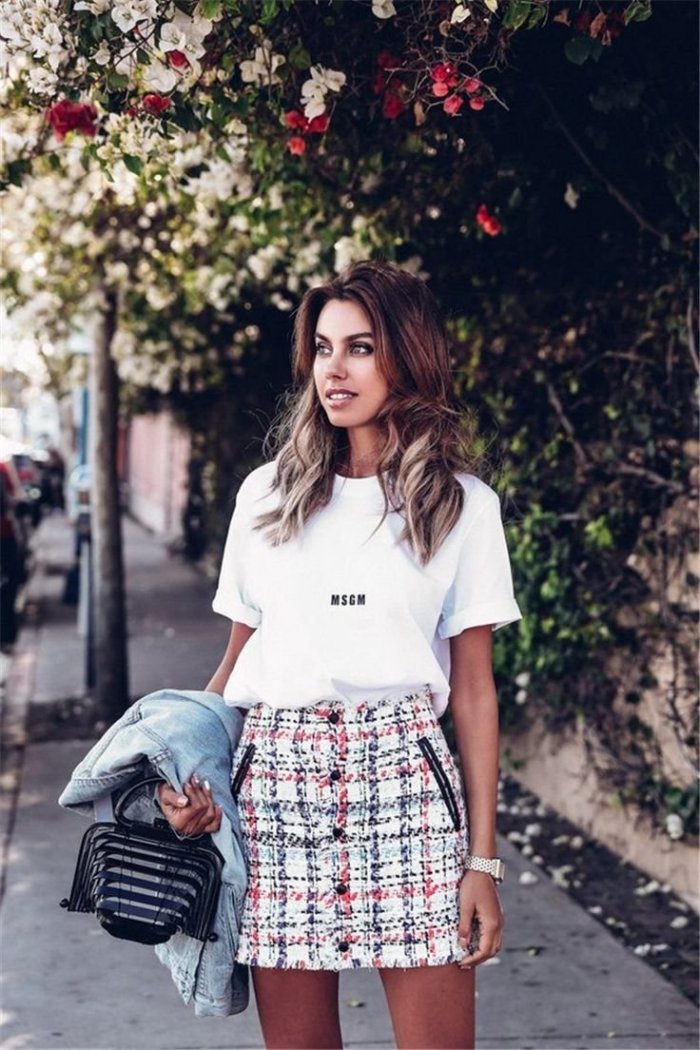 Лук с джинсовой мини юбкой 2020