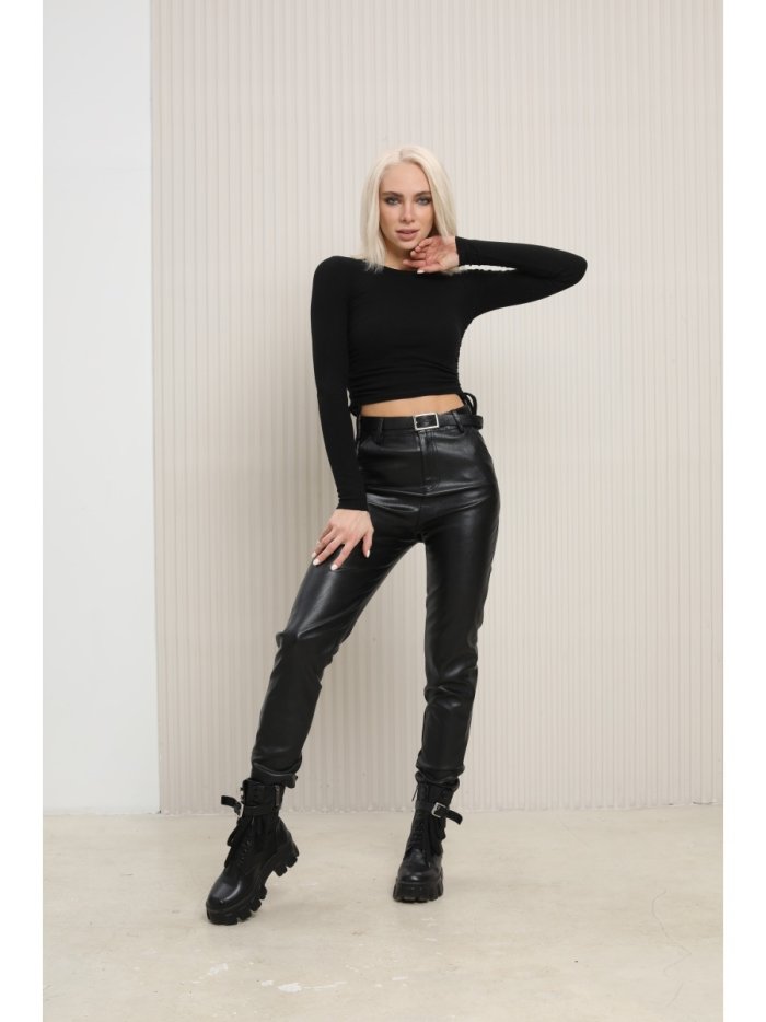 Кожаные штаны клеш женские