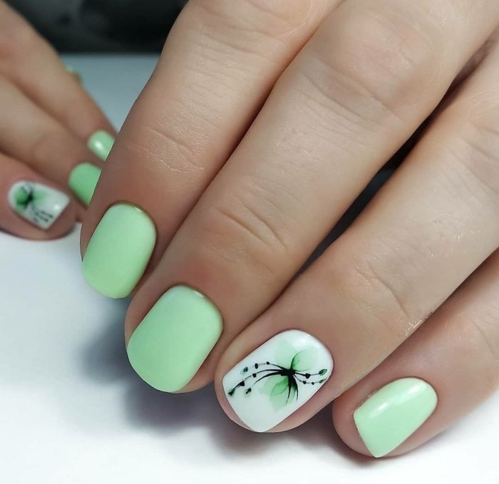 Маникюр лето желтый+мятный