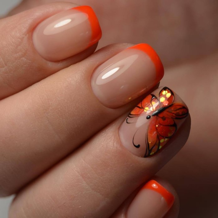Маникюр оранжевый френч