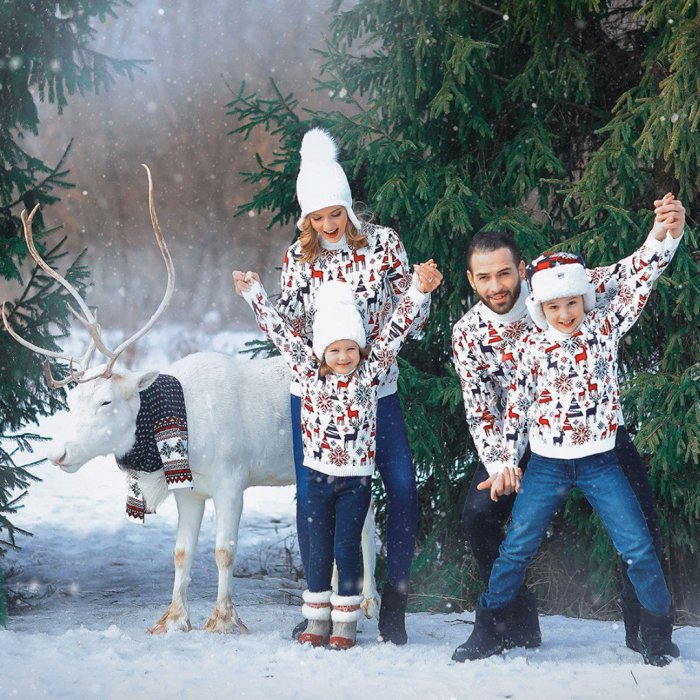 Семья в новогодних свитерах