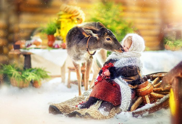 Доброе утро с детьми и животными зимой