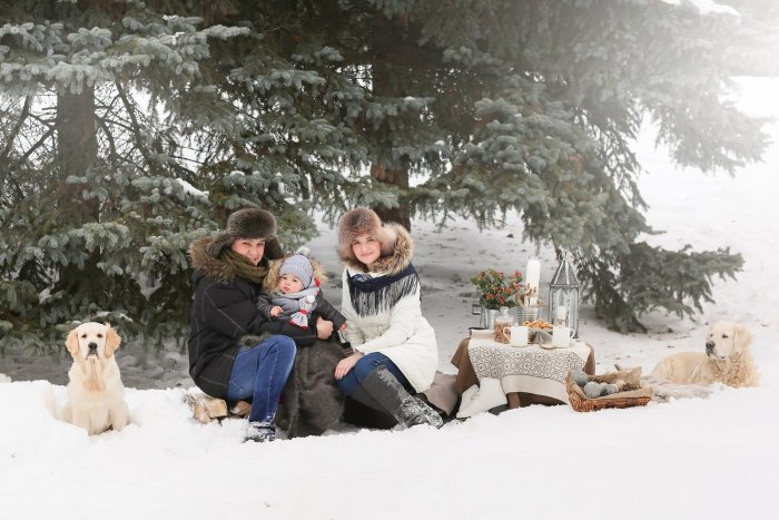 Новогодние фотосессии в лесу семьей