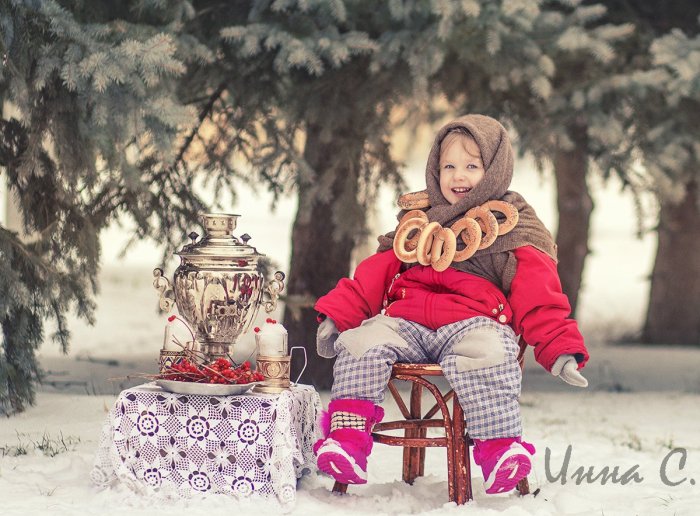 Фотосессия с самоваром зимой дети