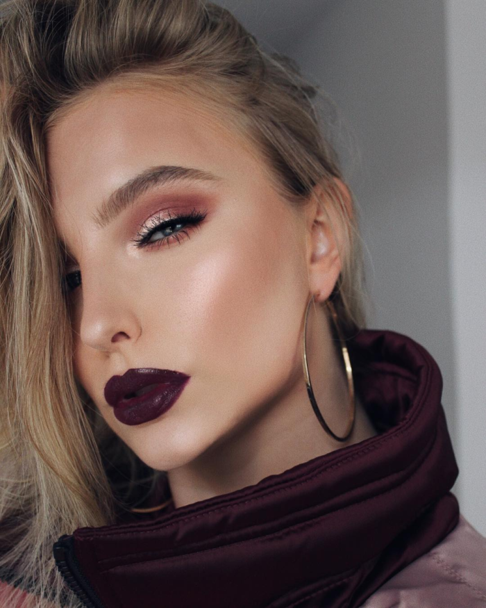 Макияж с бордовой помадой
