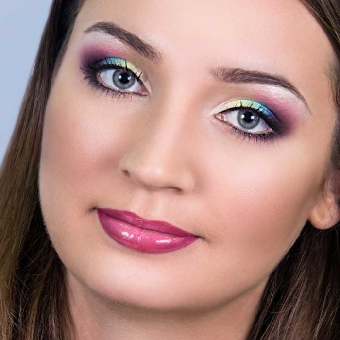 Желто фиолетовый макияж