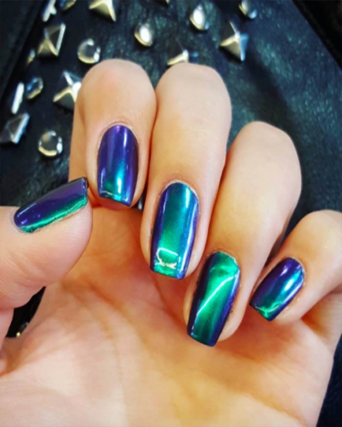 Зеркальный маникюр кошачий глаз