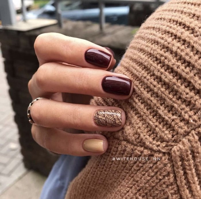 Коричневый маникюр разные оттенки