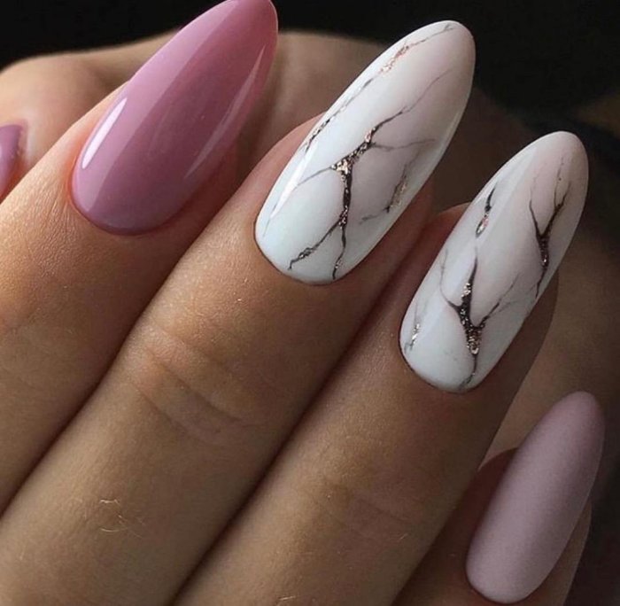 Мраморные ногти миндаль 2020
