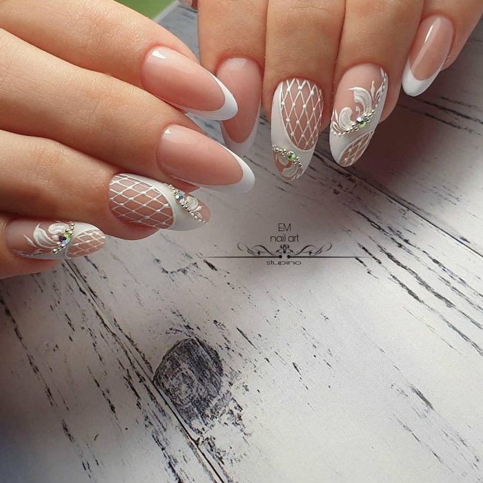Свадебный маникюр с рисунком